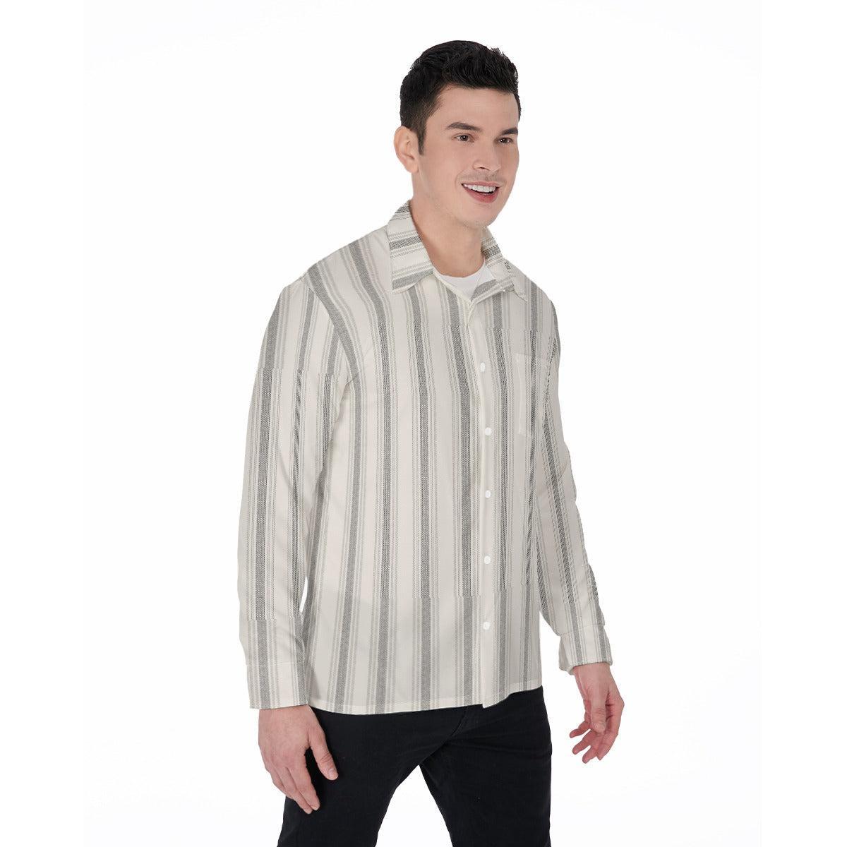 Ivory Stripes (Long Sleeve Button Shirt)-Long Sleeve Button Shirts-Swish Embassy