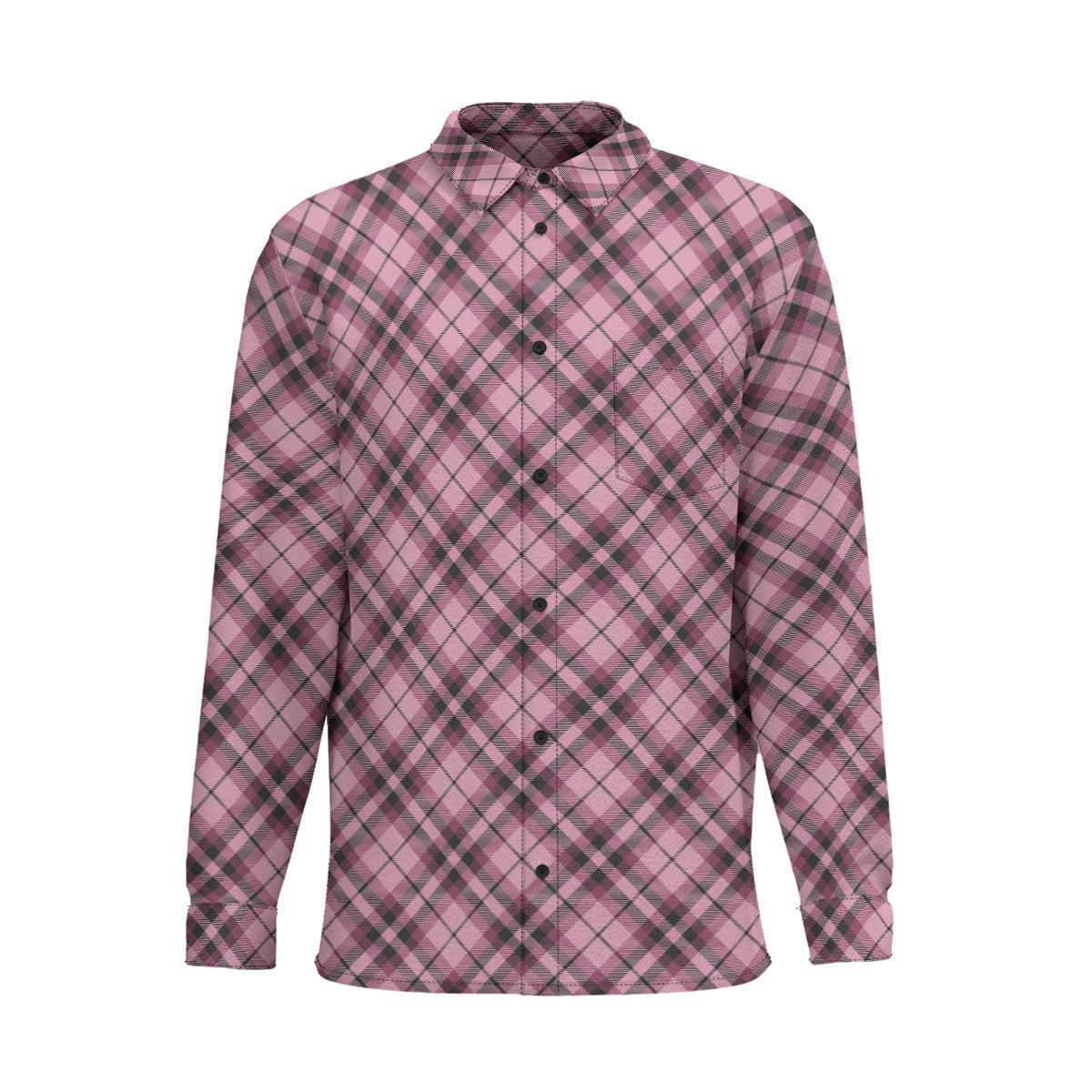 Pink Plaid (Cotton Long Sleeve Shirt)-Cotton Long Sleeve Button Shirt-Swish Embassy