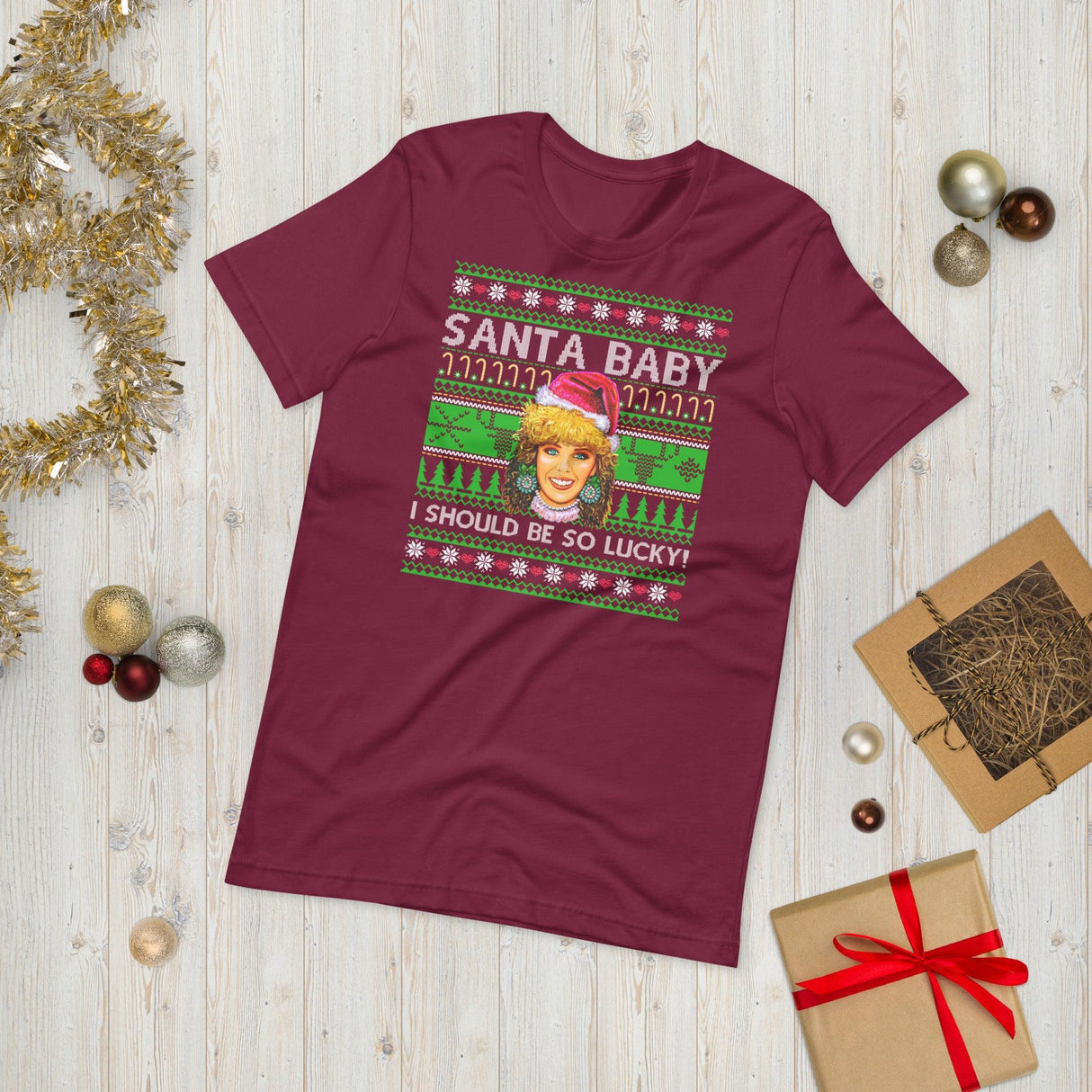 Santa Baby I Should Be So Lucky (Ugly Christmas)-Christmas T-Shirts-Swish Embassy