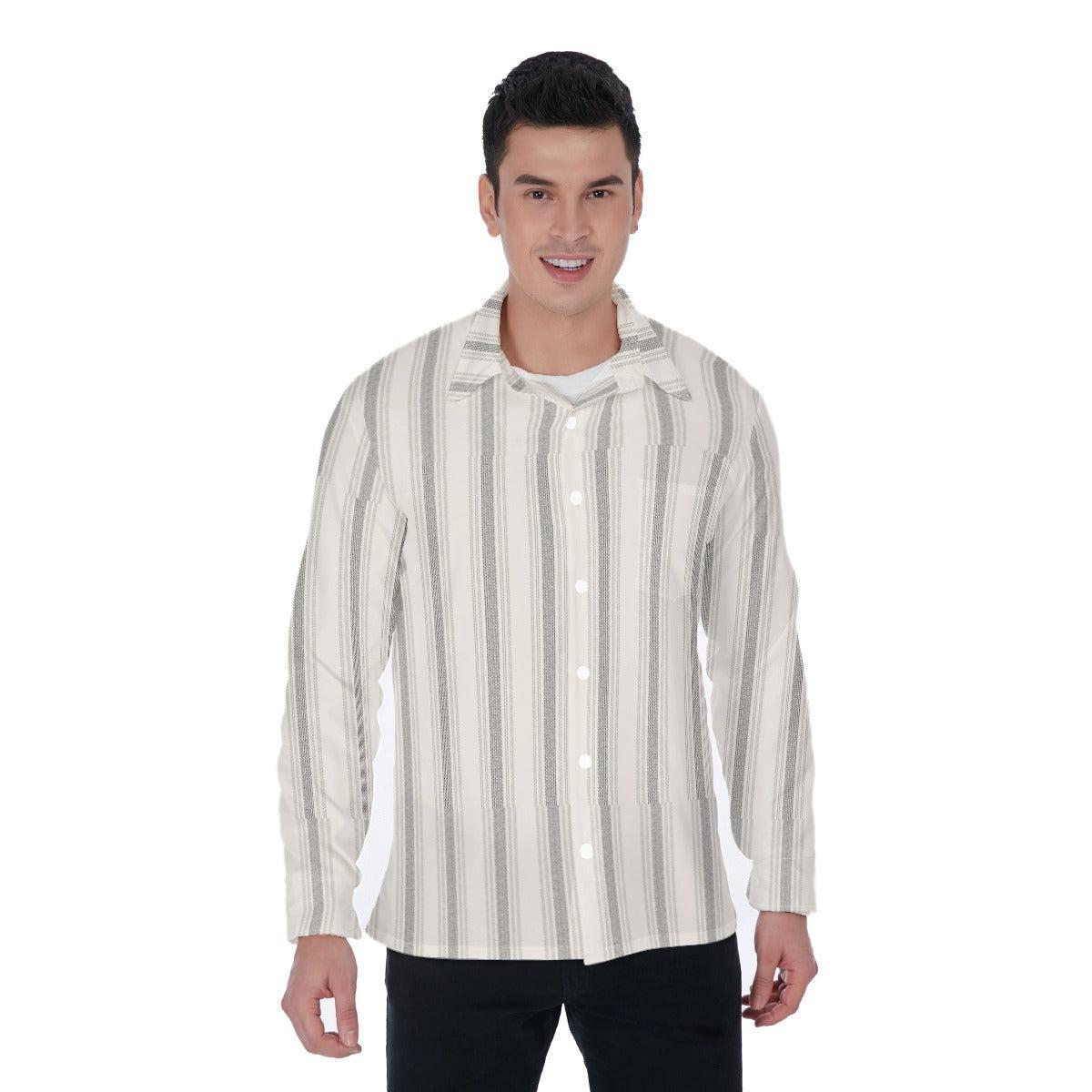Ivory Stripes (Long Sleeve Button Shirt)-Long Sleeve Button Shirts-Swish Embassy