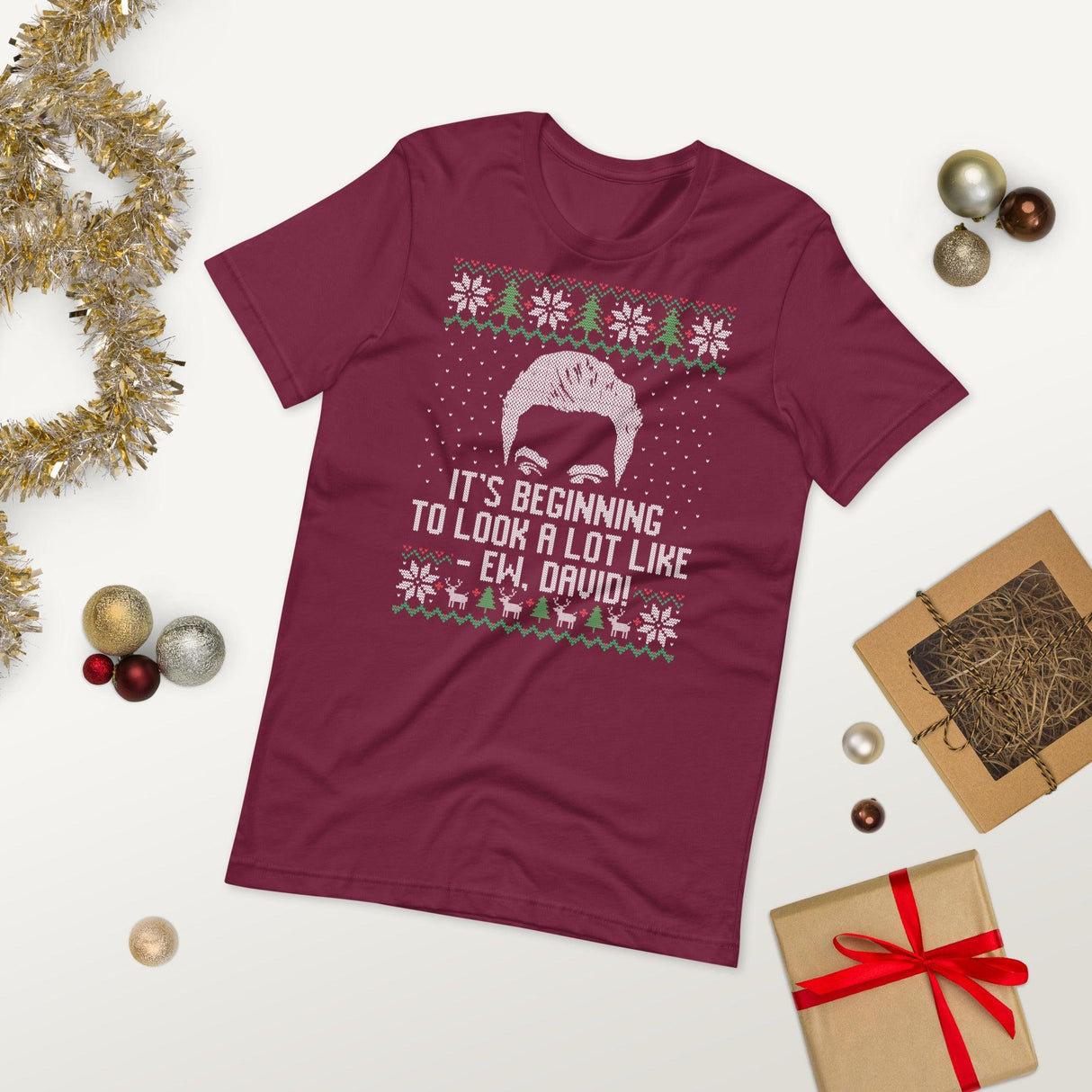Ew David (Ugly Christmas)-Christmas T-Shirts-Swish Embassy