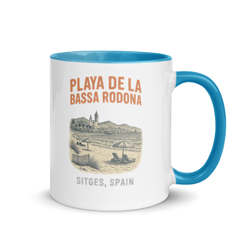 Debut garment mockup | Playa de la Bassa Rodone (Mug) | Blue