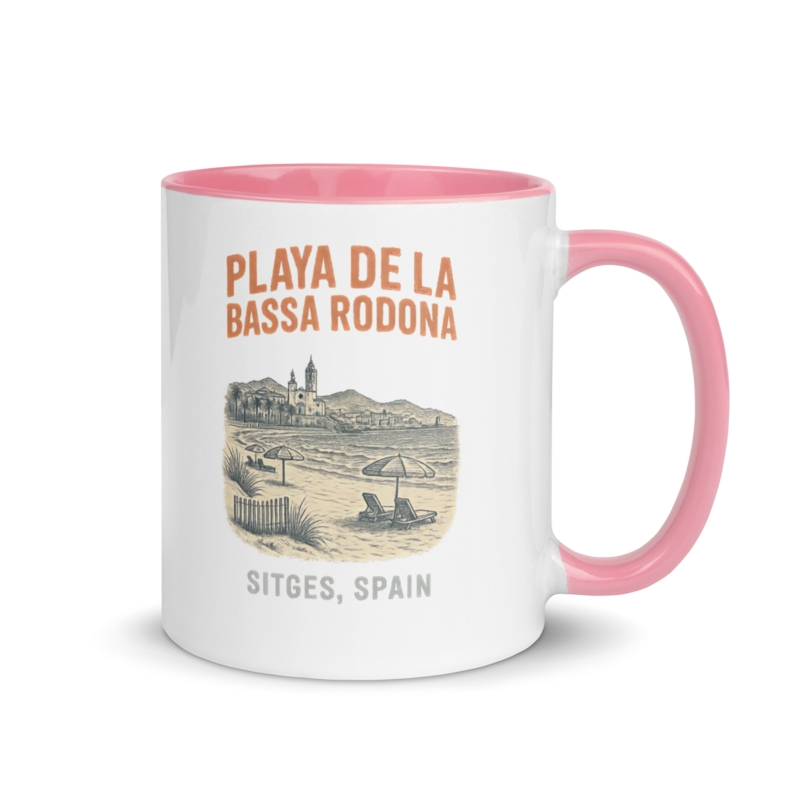 Debut garment mockup | Playa de la Bassa Rodone (Mug) | Pink