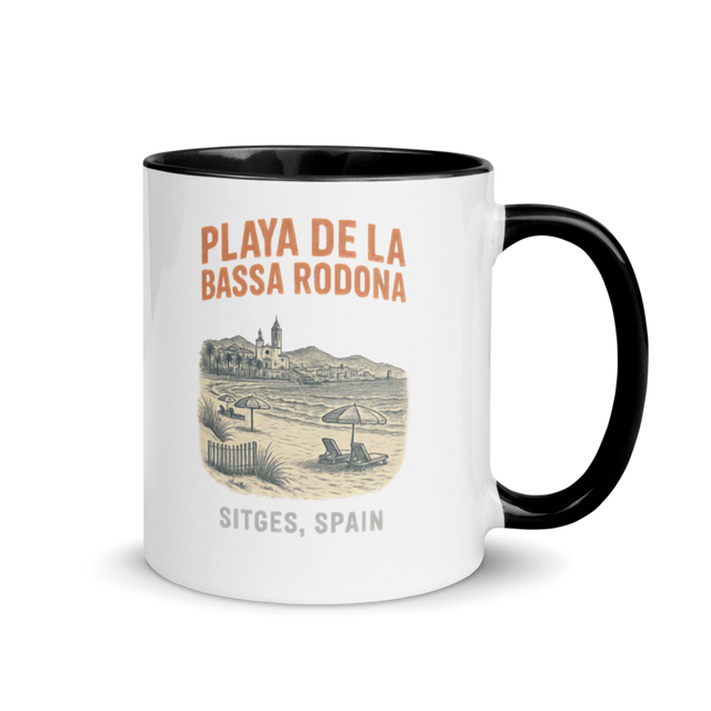 Debut garment mockup | Playa de la Bassa Rodone (Mug) | Black