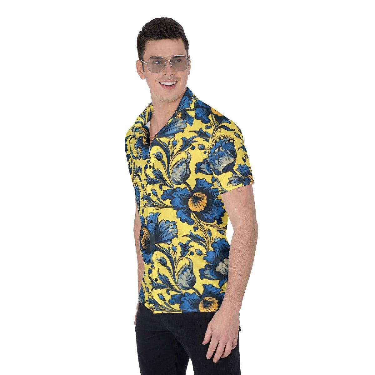 Azure Bloomscape (Button Shirt)-Button Shirt-Swish Embassy