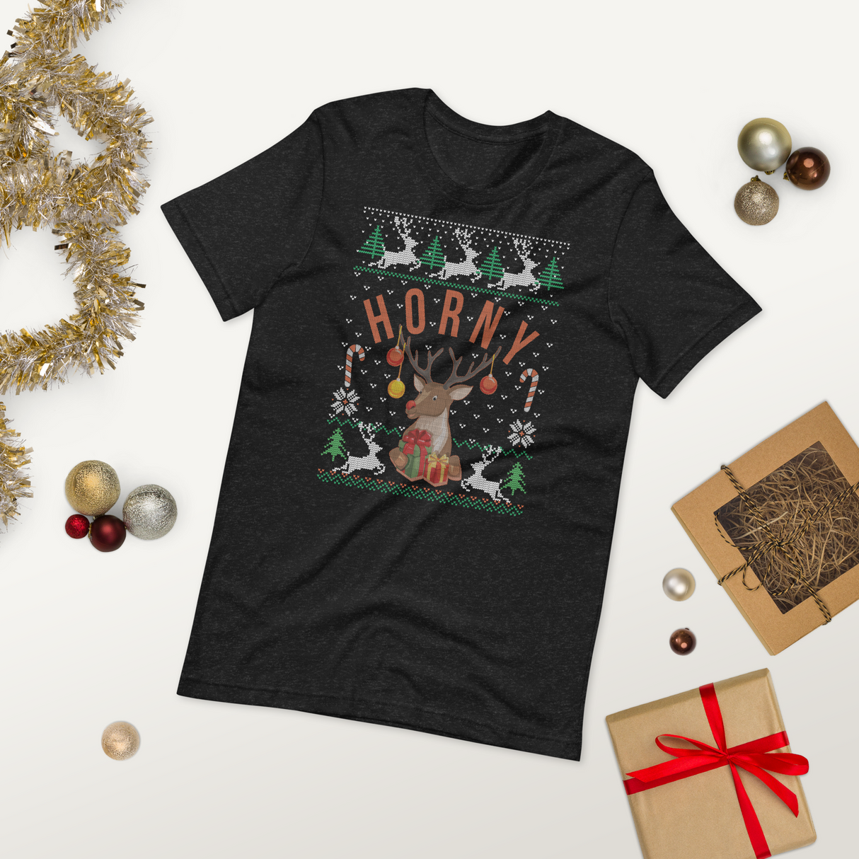 Horny (Ugly Christmas)-Christmas T-Shirts-Swish Embassy