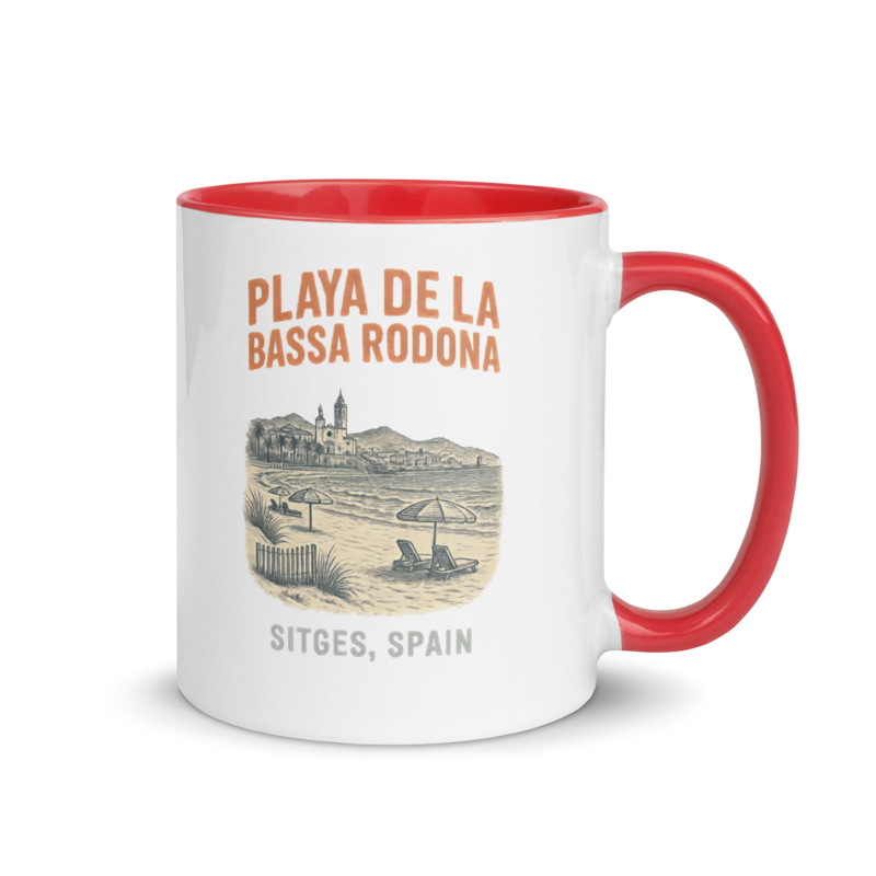 Debut garment mockup | Playa de la Bassa Rodone (Mug) | Red