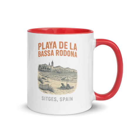 Debut garment mockup | Playa de la Bassa Rodone (Mug) | Red