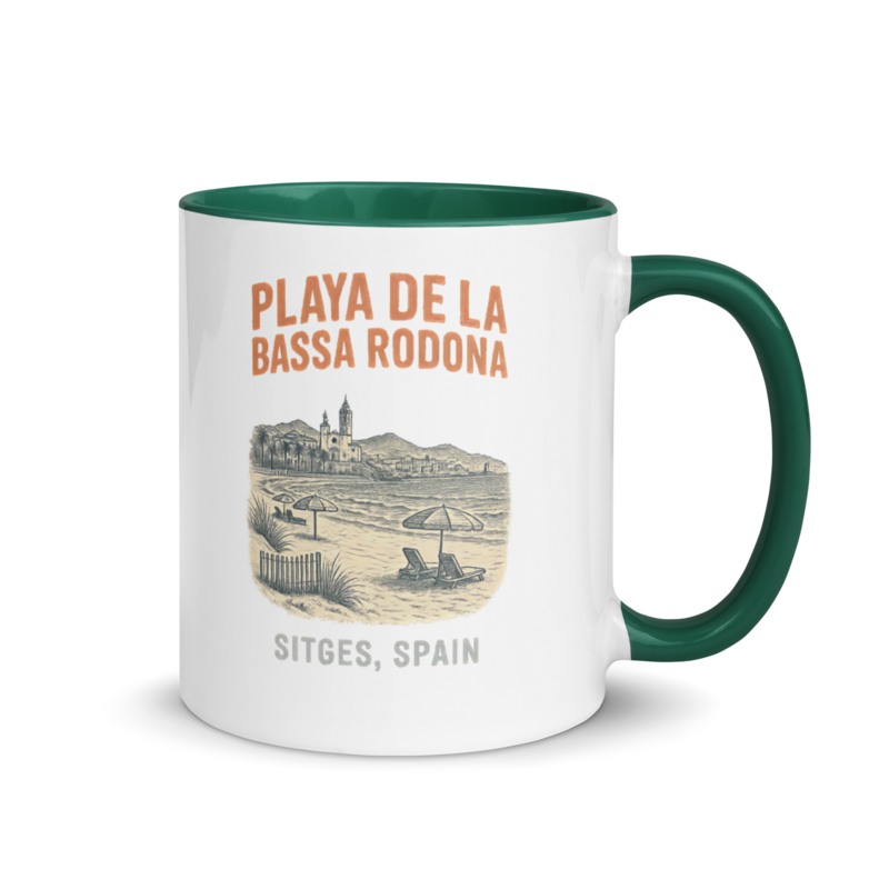 Debut garment mockup | Playa de la Bassa Rodone (Mug) | Dark Green