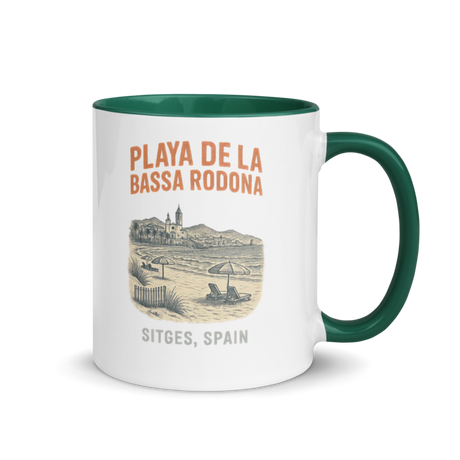 Debut garment mockup | Playa de la Bassa Rodone (Mug) | Dark Green