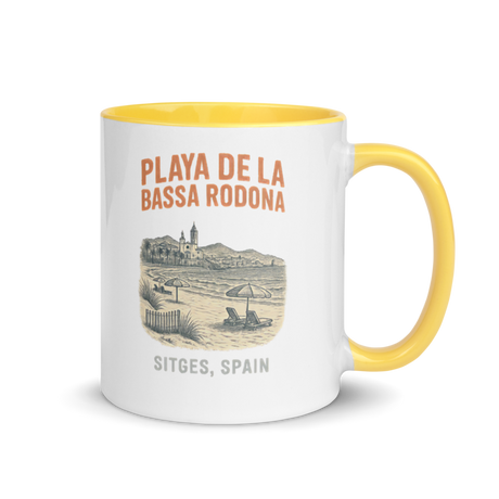 Debut garment mockup | Playa de la Bassa Rodone (Mug) | Yellow