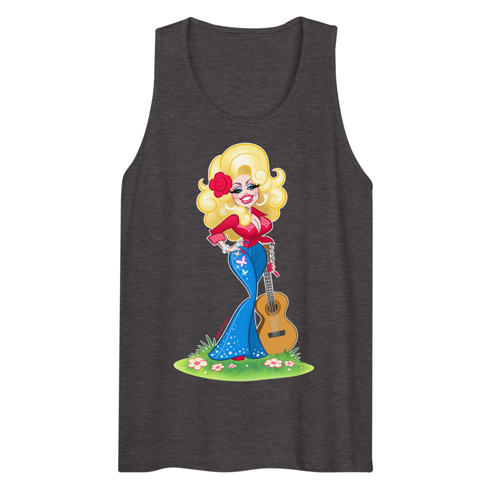 Debut garment mockup | Smoky Mountain Glam (Tank Top) | Charcoal Heather
