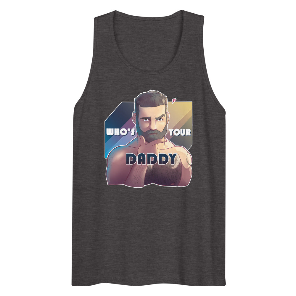 Debut garment mockup | Who's Your Daddy? (Tank Top) | Charcoal Heather