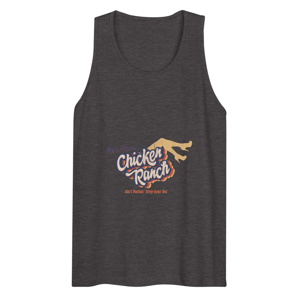 Debut garment mockup | Chicken Ranch (Tank Top) | Charcoal Heather