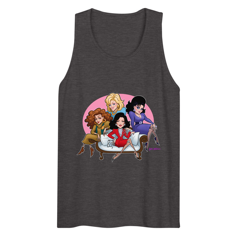 Debut garment mockup | Southern Belles (Tank Top) | Charcoal Heather