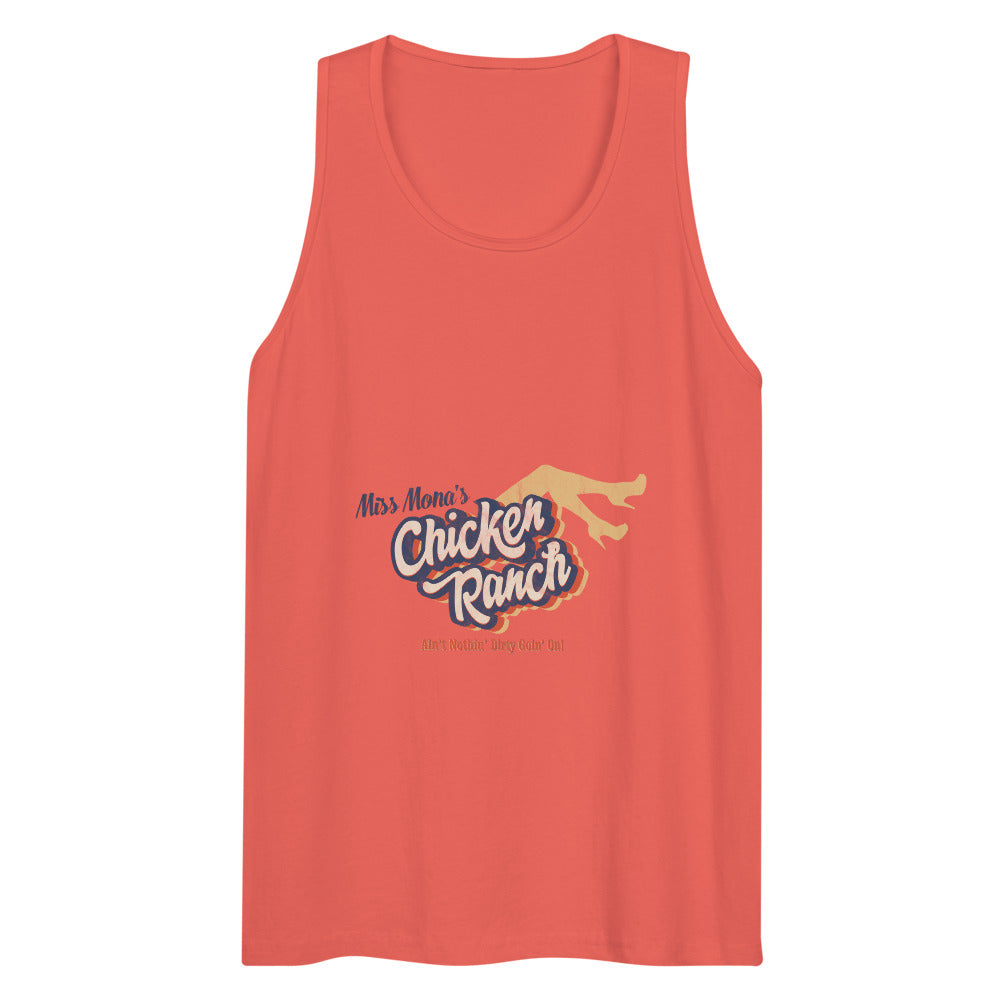 Debut garment mockup | Chicken Ranch (Tank Top) | Coral