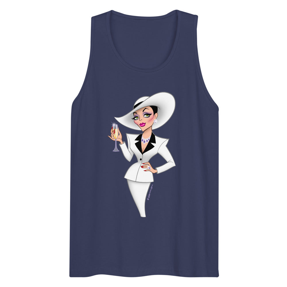 Debut garment mockup | Champagne & Shoulder Pads (Tank Top) | Harbor Blue