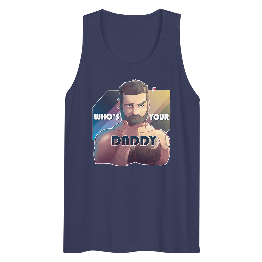 Debut garment mockup | Who's Your Daddy? (Tank Top) | Harbor Blue