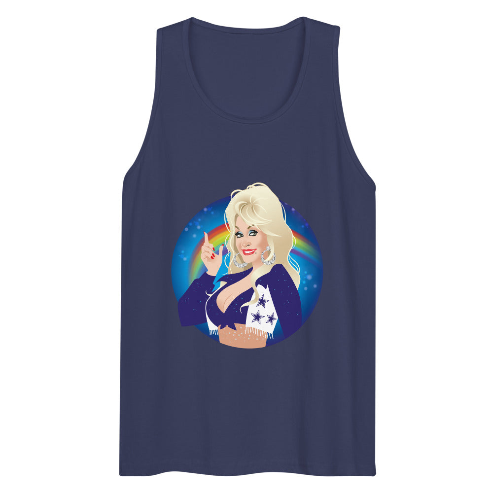 Debut garment mockup | Here Comes the Rainbow (Tank Top) | Harbor Blue