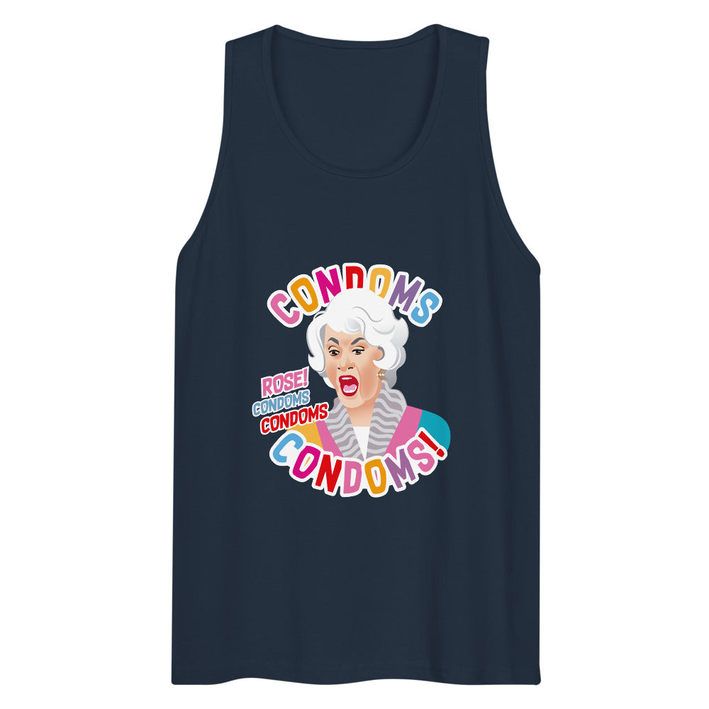 Debut garment mockup | Condoms! (Tank Top) | Navy