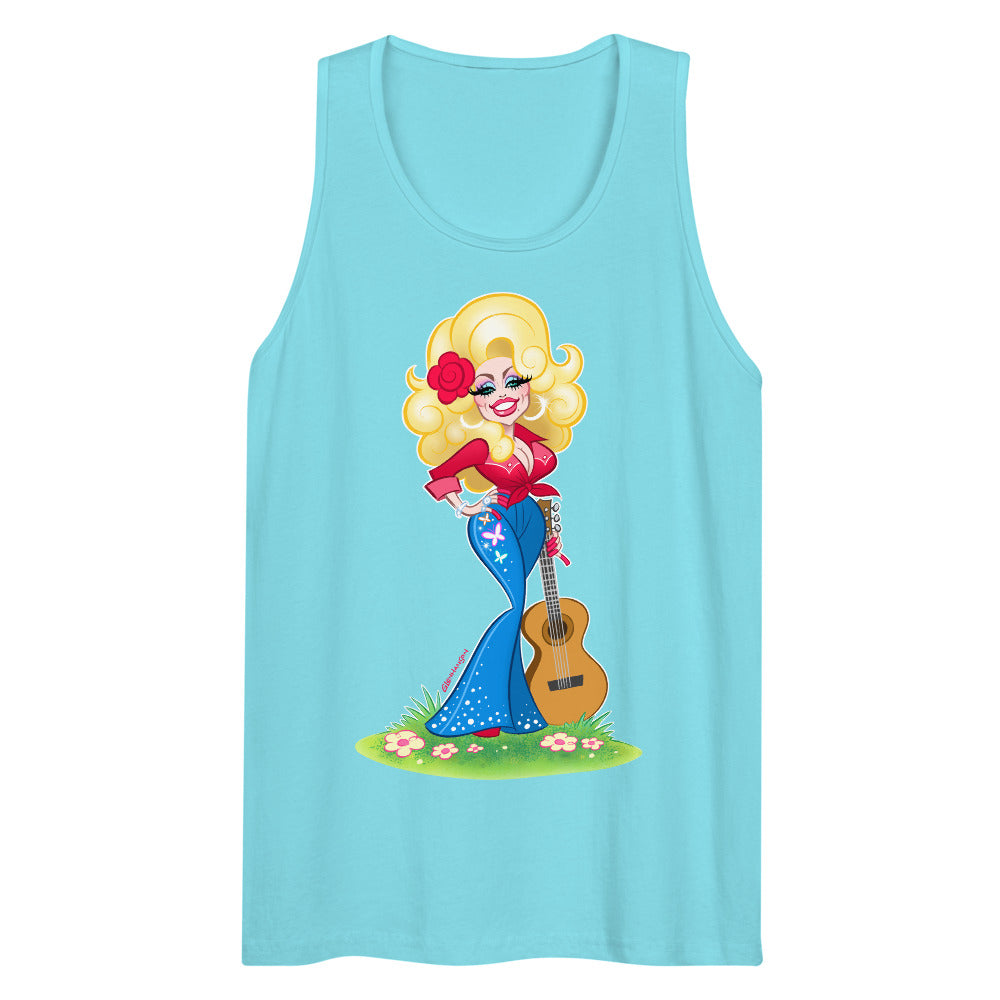 Debut garment mockup | Smoky Mountain Glam (Tank Top) | Pacific Blue