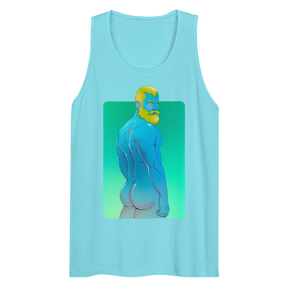 Debut garment mockup | Scandinavian Tan (Tank Top) | Pacific Blue