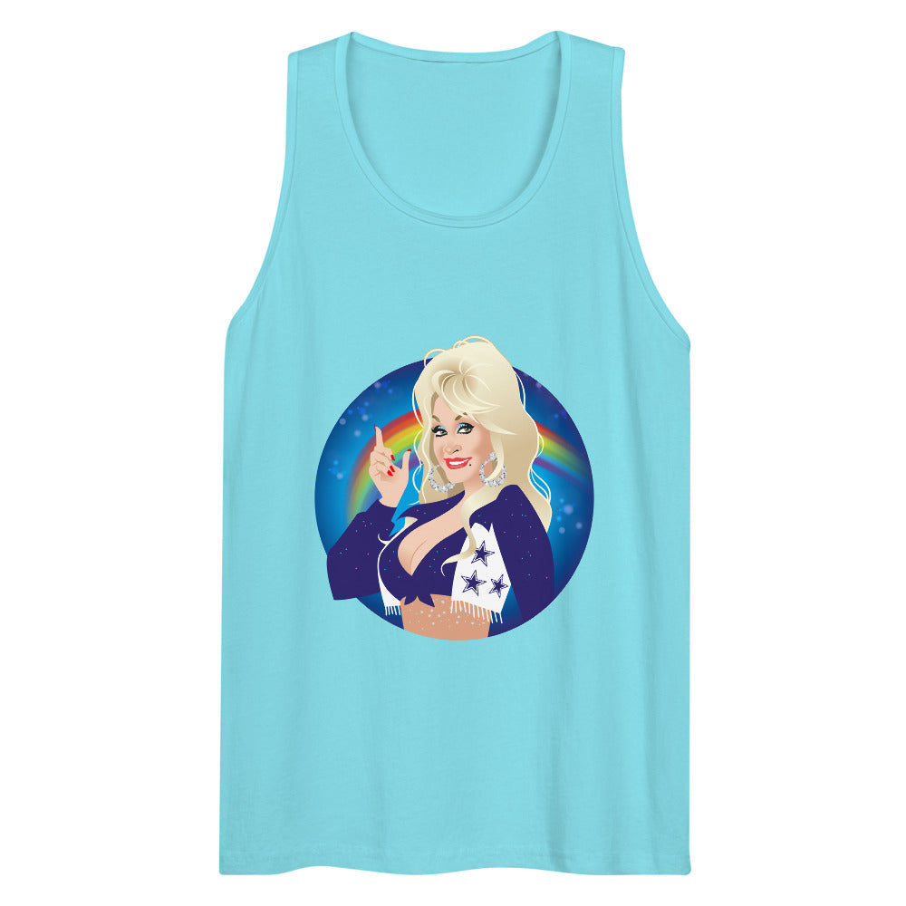 Debut garment mockup | Here Comes the Rainbow (Tank Top) | Pacific Blue
