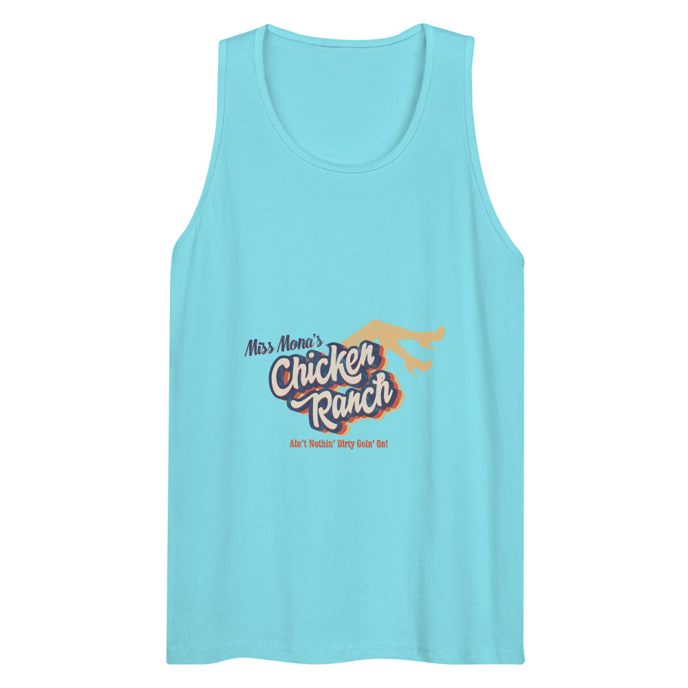 Debut garment mockup | Chicken Ranch (Tank Top) | Pacific Blue
