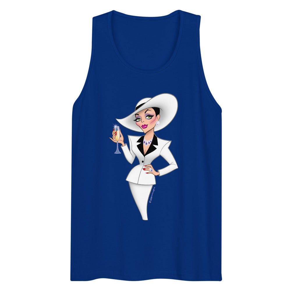 Debut garment mockup | Champagne & Shoulder Pads (Tank Top) | Team Royal