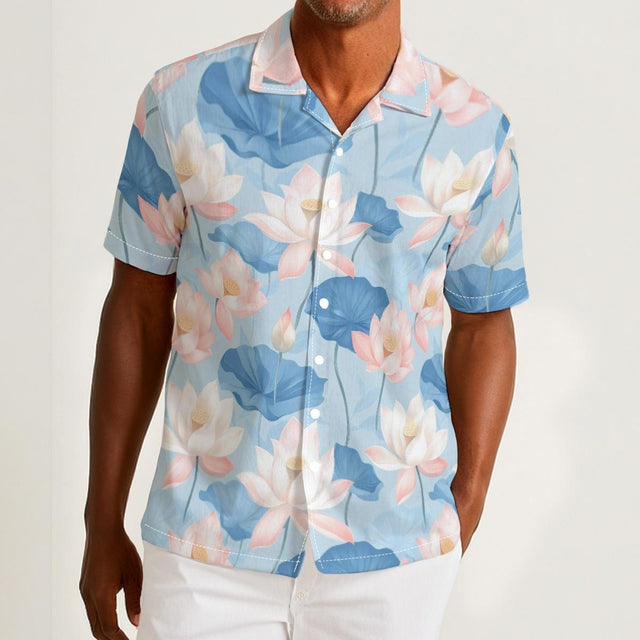 Blue Lotus (Cotton Button Shirt)-Cotton Button Shirt-Swish Embassy