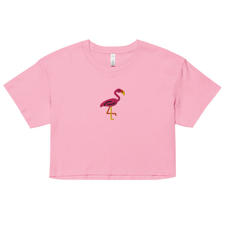 Pink Flamingo (Embroidered) (Crop Top)-Crop Top-Swish Embassy