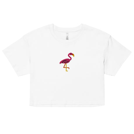 Pink Flamingo (Embroidered) (Crop Top)-Crop Top-Swish Embassy
