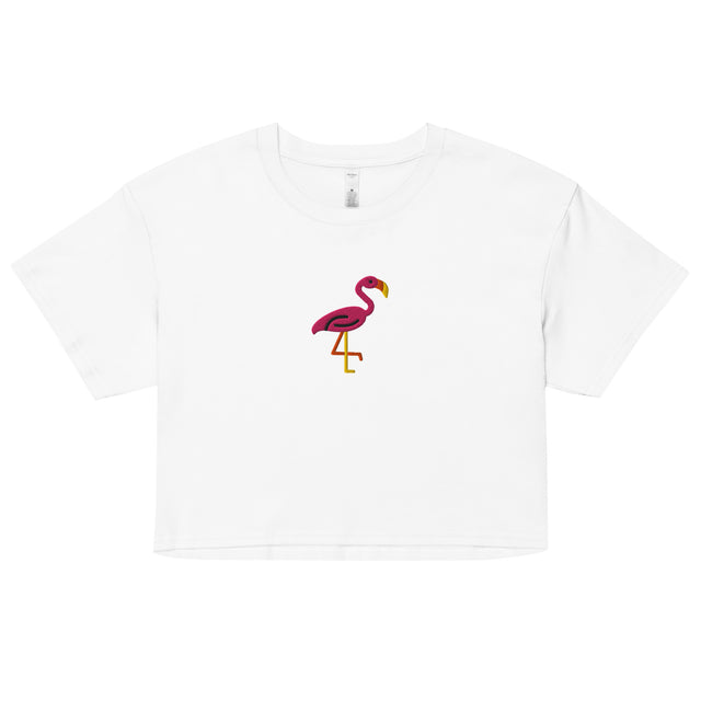 Pink Flamingo (Embroidered) (Crop Top)-Crop Top-Swish Embassy