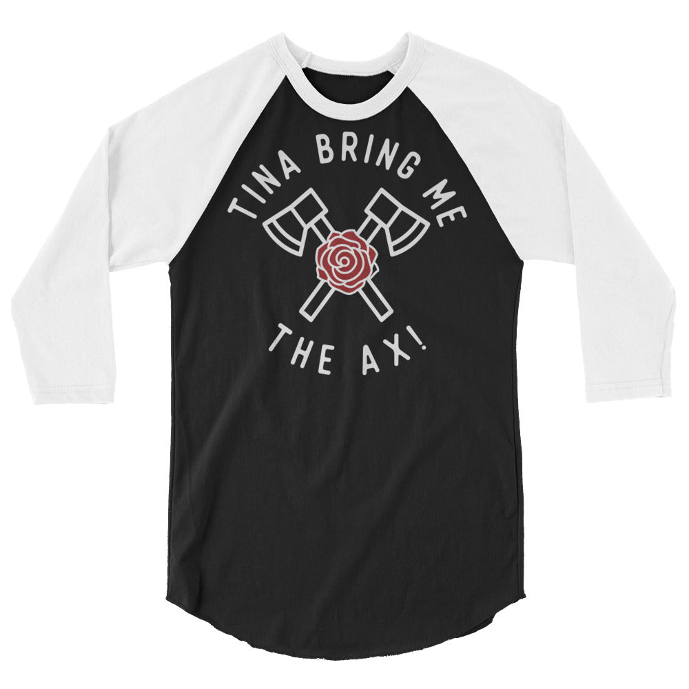Debut garment mockup | Tina Bring Me the Ax (Raglan) | Black/White