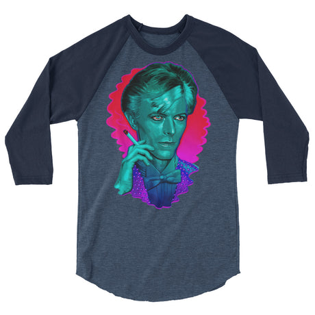 Debut garment mockup | The Man Who Sold the Hue (Raglan) | Heather Denim/Navy