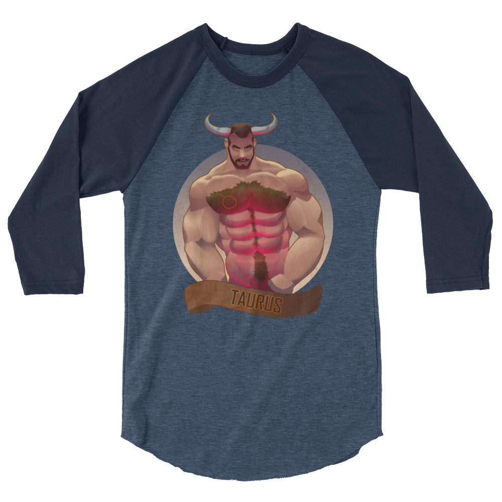 Debut garment mockup | Taurus (Raglan) | Heather Denim/Navy