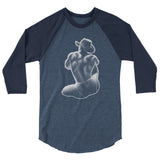 Debut garment mockup | Bikini Cowboy (Raglan) | Heather Denim/Navy
