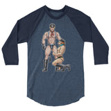 Debut garment mockup | Zoinks (Raglan) | Heather Denim/Navy