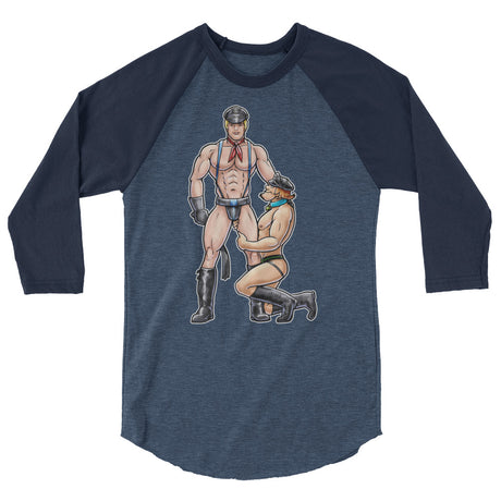 Debut garment mockup | Zoinks (Raglan) | Heather Denim/Navy