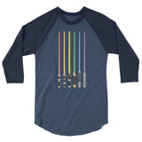 Debut garment mockup | Pride Saber (Raglan) | Heather Denim/Navy