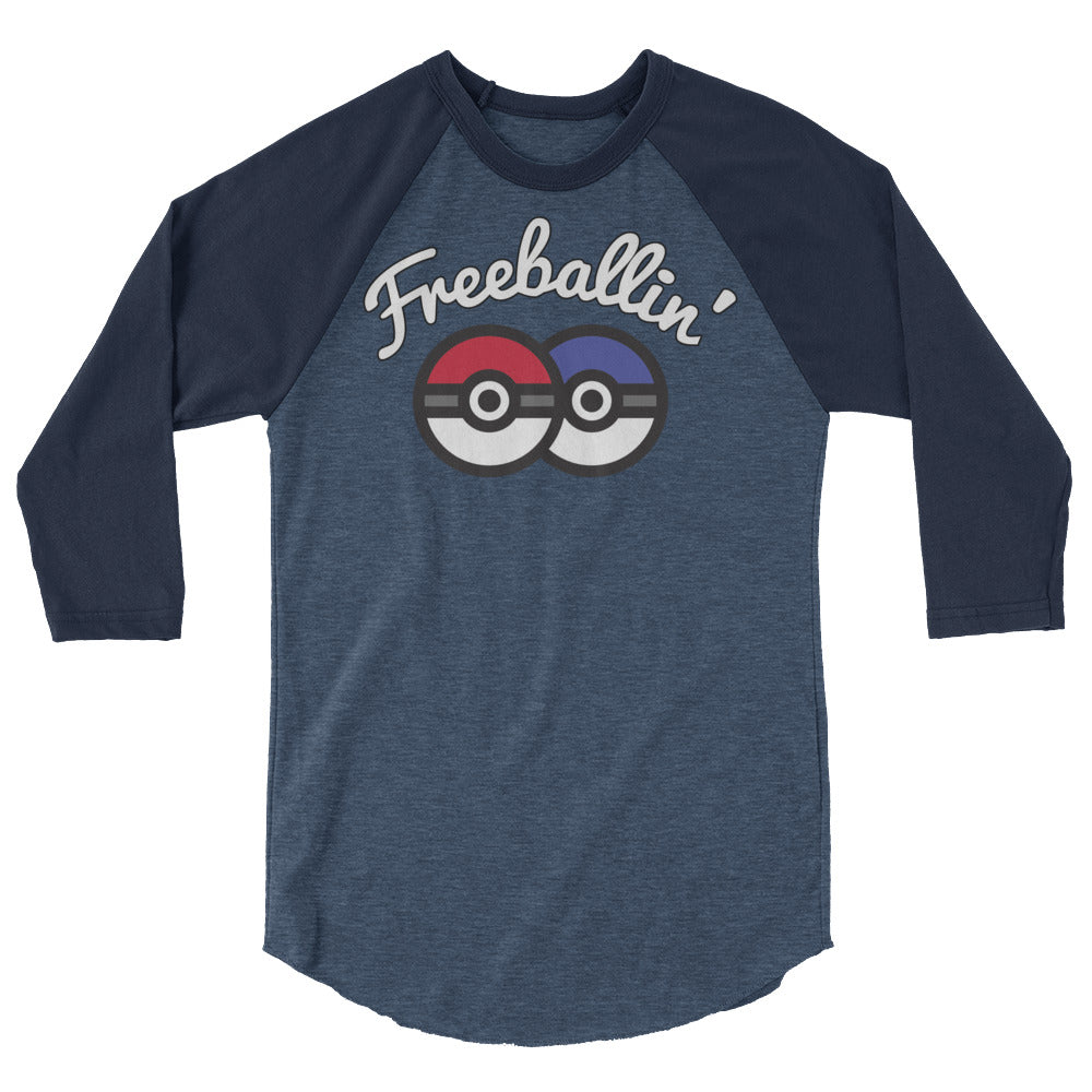 Debut garment mockup | Freeballin' (Raglan) | Heather Denim/Navy