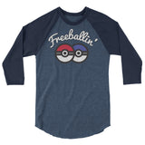 Debut garment mockup | Freeballin' (Raglan) | Heather Denim/Navy