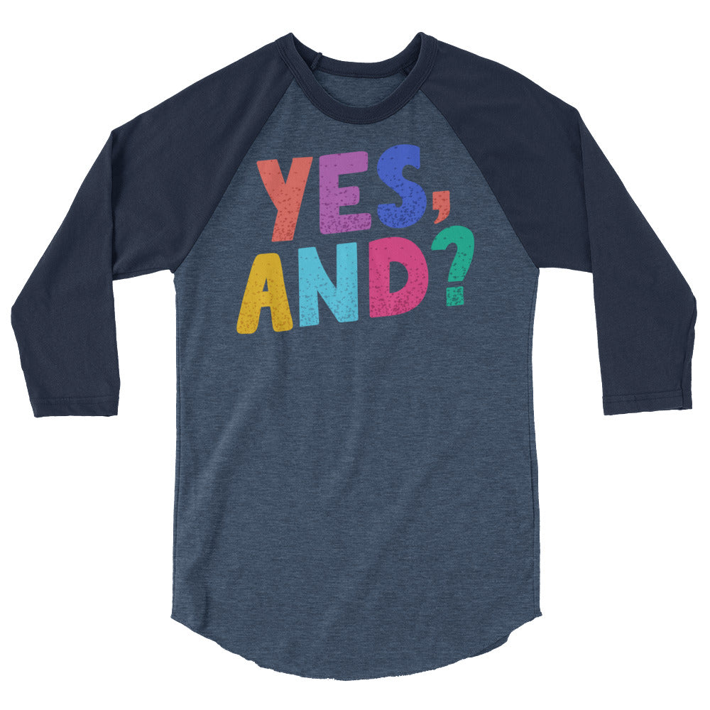 Debut garment mockup | Yes, And? (Raglan) | Heather Denim/Navy