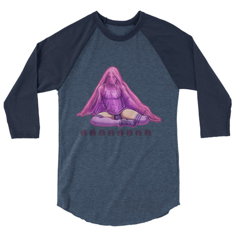 Debut garment mockup | Bless Me Daddy (Raglan) | Heather Denim/Navy