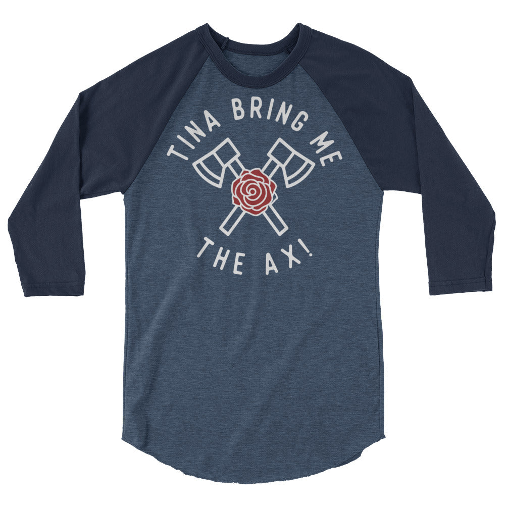 Debut garment mockup | Tina Bring Me the Ax (Raglan) | Heather Denim/Navy