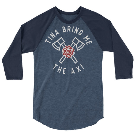 Debut garment mockup | Tina Bring Me the Ax (Raglan) | Heather Denim/Navy