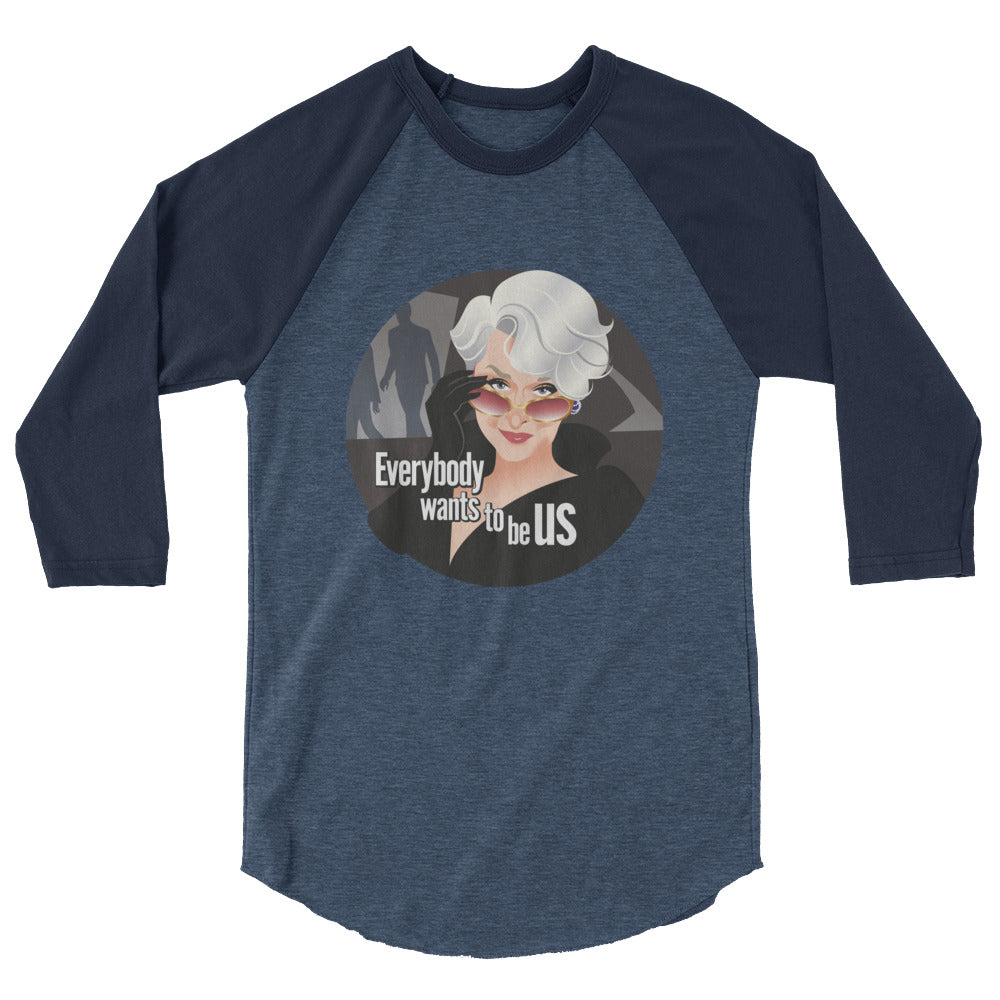 Debut garment mockup | Everybody Wants to be Us (Raglan) | Heather Denim/Navy