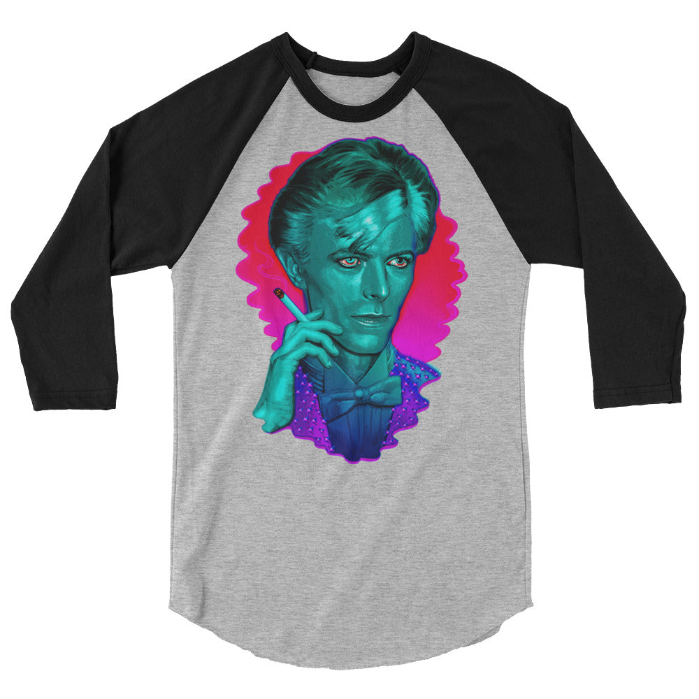 Debut garment mockup | The Man Who Sold the Hue (Raglan) | Heather Grey/Black