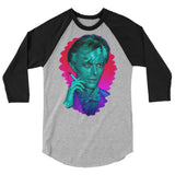 Debut garment mockup | The Man Who Sold the Hue (Raglan) | Heather Grey/Black