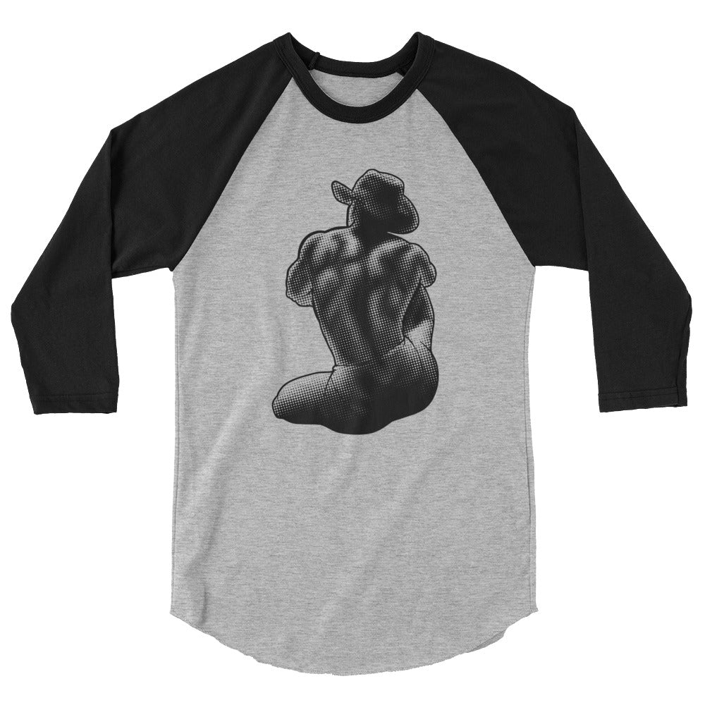 Debut garment mockup | Bikini Cowboy (Raglan) | Heather Grey/Black